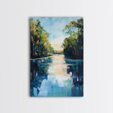 Tranquil River, Forest Reflection, Canvas Print, Landscape Painting, Rustic Art, Above Bed Wall Art, Nature Art, Gift Idea