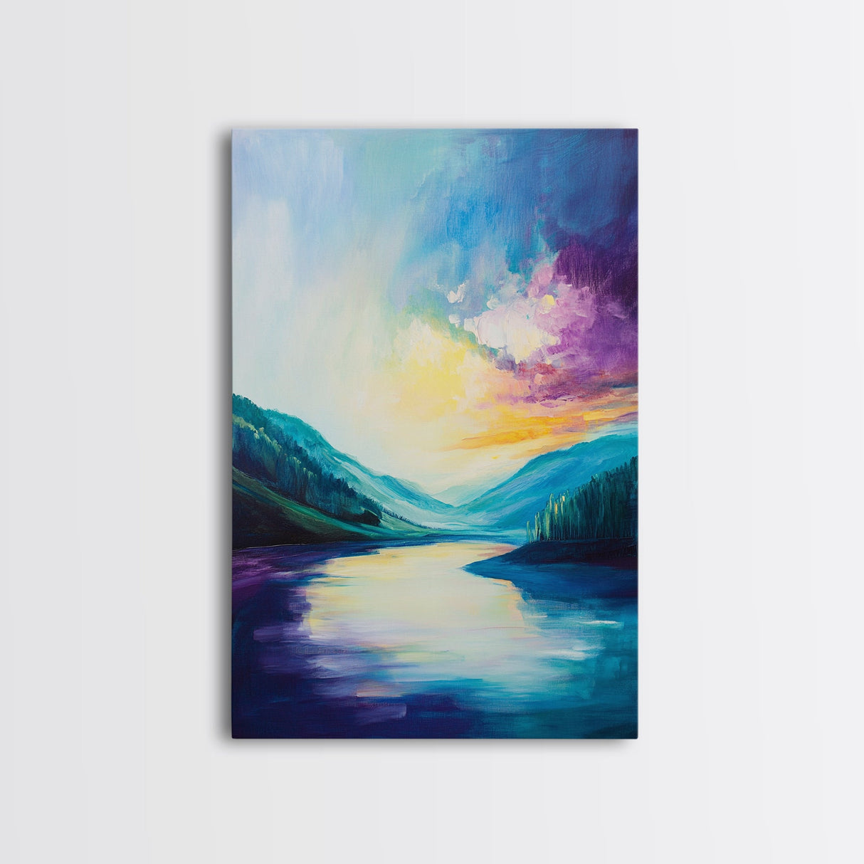 Sunset Lake, Serene Landscape, Canvas Print, Nature Art, Coastal Wall Art, Above Sofa Art, Moody Art, Rustic Decor, Bedroom Art