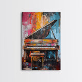 Abstract Piano Art, Music Wall Decor, Colorful Instrument Painting, Moody Art, Living Room Wall Art, Canvas Print, Gift Idea