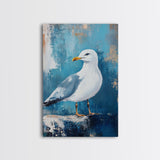 Seagull Portrait Framed Canvas Print Coastal Bird Painting, Nautical Wall Art, Beach House Decor, Ocean Wildlife Artwork, Summer Gift