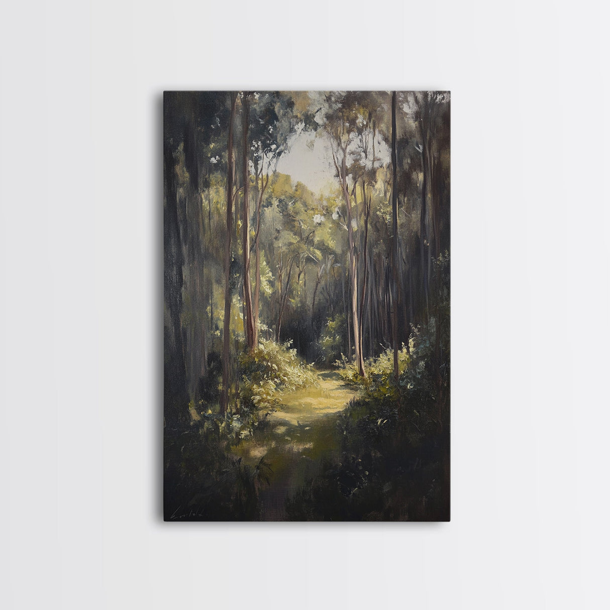 Tranquil Forest Path Framed Canvas Print Nature Wall Art, Rustic Woodland Decor, Cabin Aesthetic, Living Room Art, Autumn Home Style