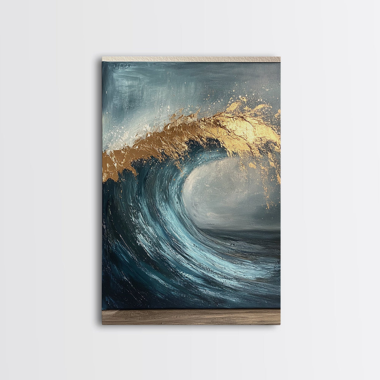 Majestic Ocean Wave Canvas Print Abstract Coastal Art, Gold and Blue Beach Wall Decor, Surfing Aesthetic, Living Room Accent