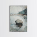 Serene River Rock Canvas Print Nature Inspired Wall Art, Minimalist Landscape Painting, Zen Decor, Neutral Tones, Living Room Artwork