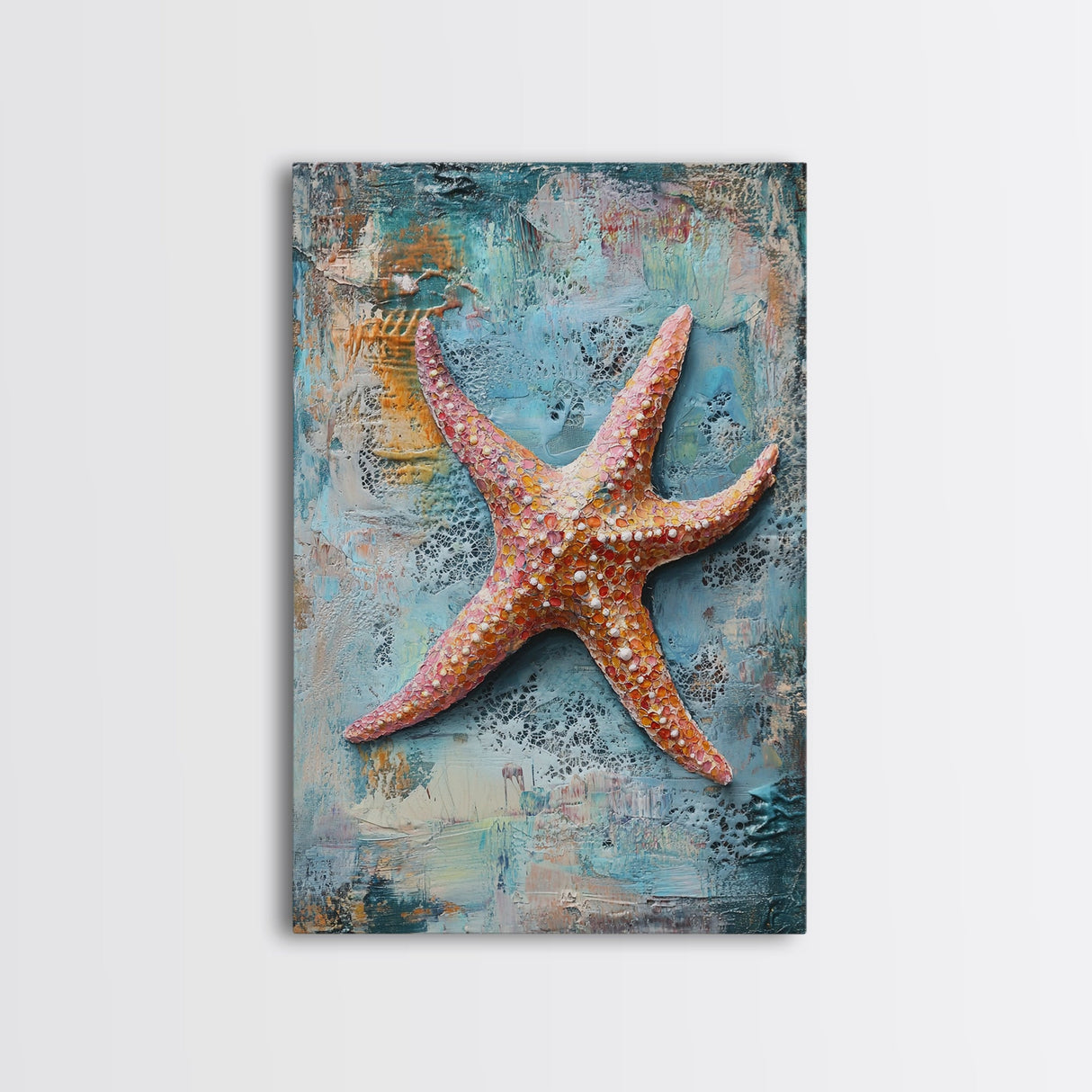 Starfish Texture Coastal Canvas Print, Beach House Decor, Ocean Wall Art, Nautical Artwork, Textured Beach Art, Coastal Living Room Art