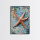 Starfish Texture Coastal Canvas Print, Beach House Decor, Ocean Wall Art, Nautical Artwork, Textured Beach Art, Coastal Living Room Art