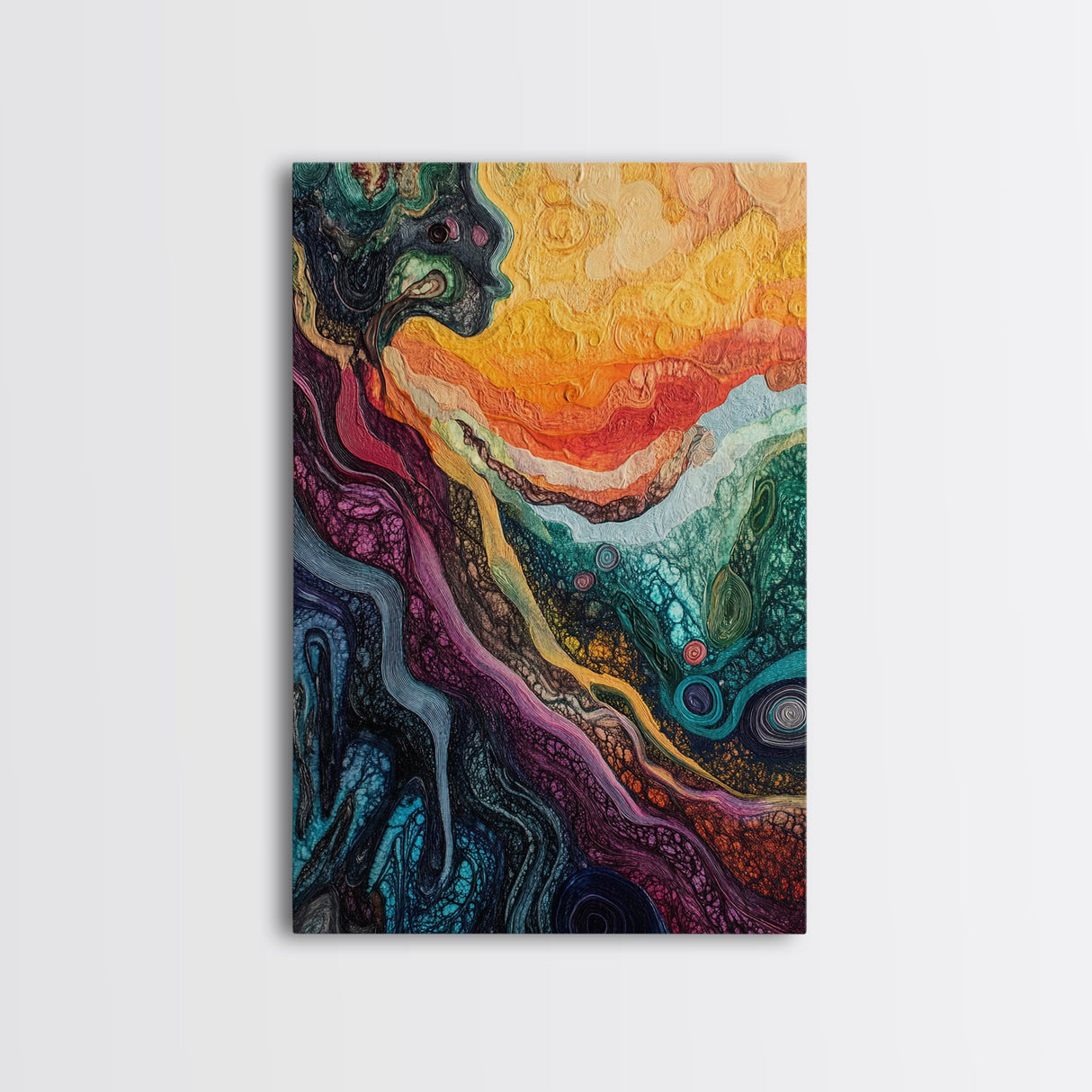 Psychedelic Abstract Texture Framed Canvas Print, Surreal Art, Vibrant Wall Art, Modern Abstract Painting, Unique Artwork, Office Decor