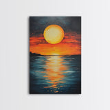 Sunset Reflection Framed Canvas Print | Beach Wall Art | Coastal Sunset Painting | Modern Home Decor | Large Wall Art | Gift Idea