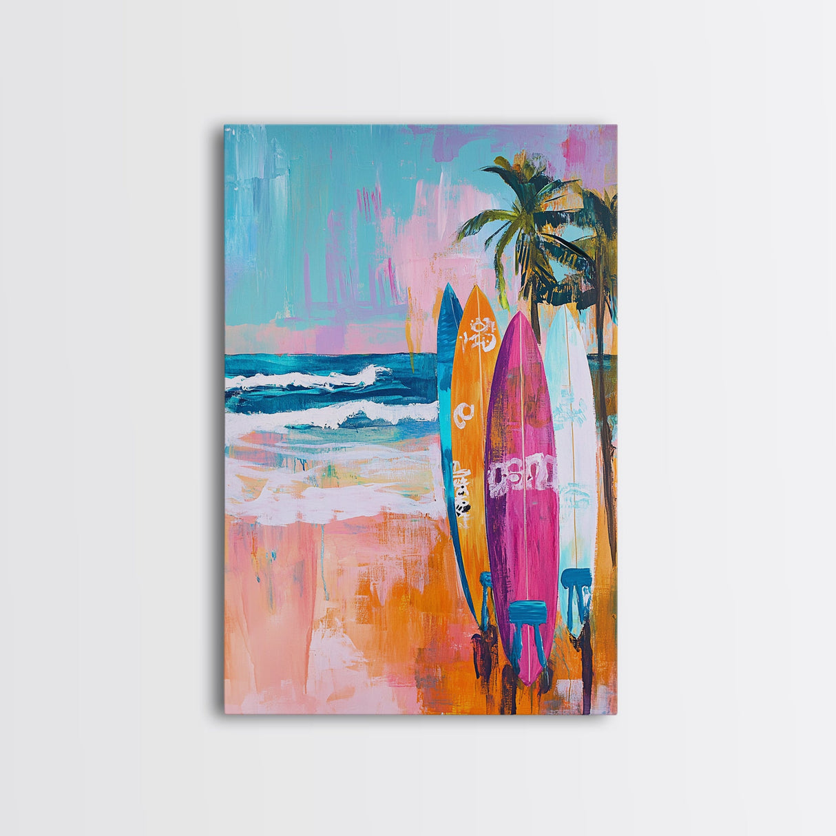 Surfboards Beach Canvas Print | Tropical Wall Art | Coastal Home Decor | Boho Surf Painting | Summer Vibes | Ocean Lovers Gift