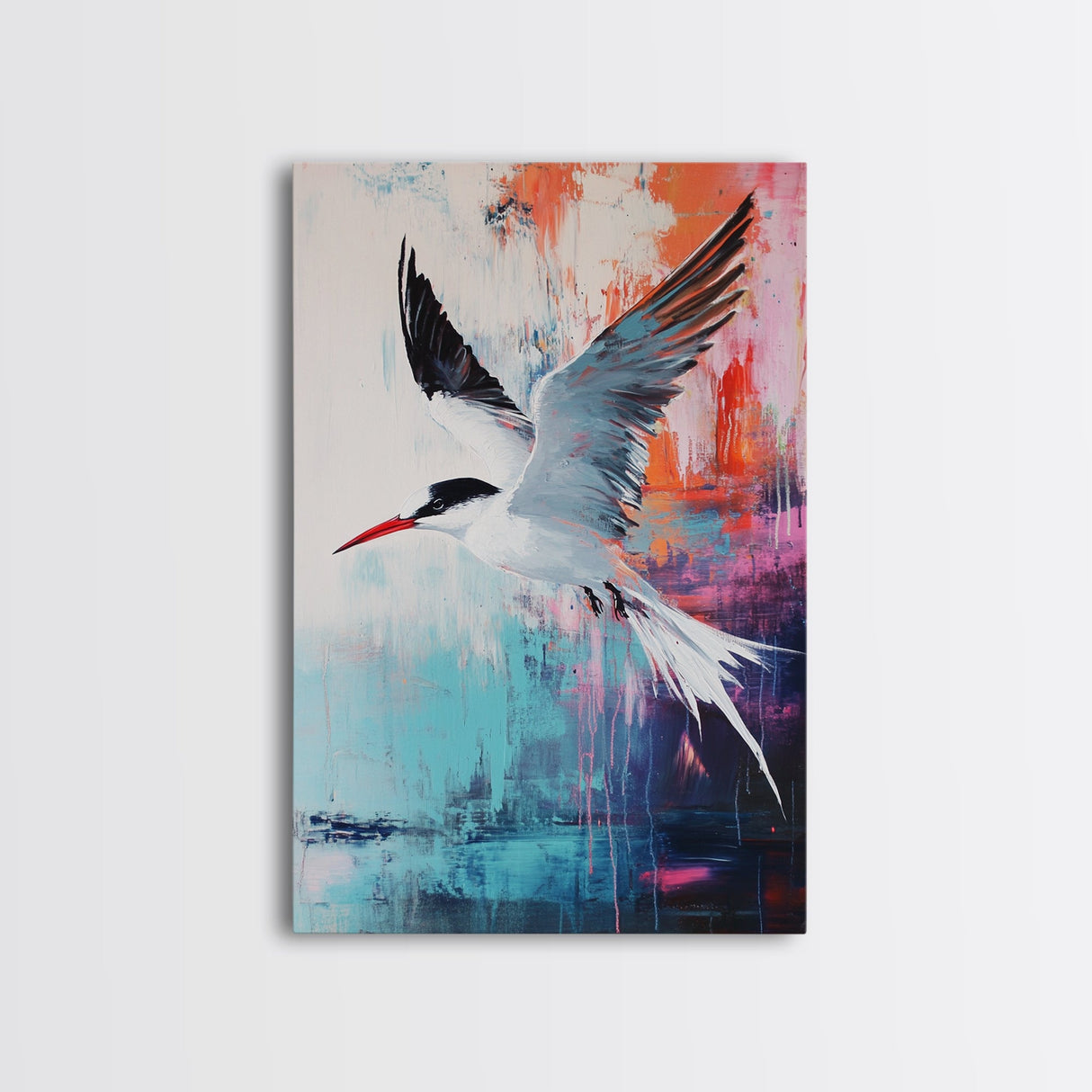 Soaring Bird Framed Canvas Print Coastal Wall Art, Seabird Painting, Ocean Blue Decor, Modern Minimalist Art, Vibrant Nature Artwork