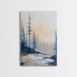 Misty Forest Framed Canvas Print Winter Landscape Wall Art, Nordic Minimalist Decor, Moody Nature Painting, Serene Living Room Artwork