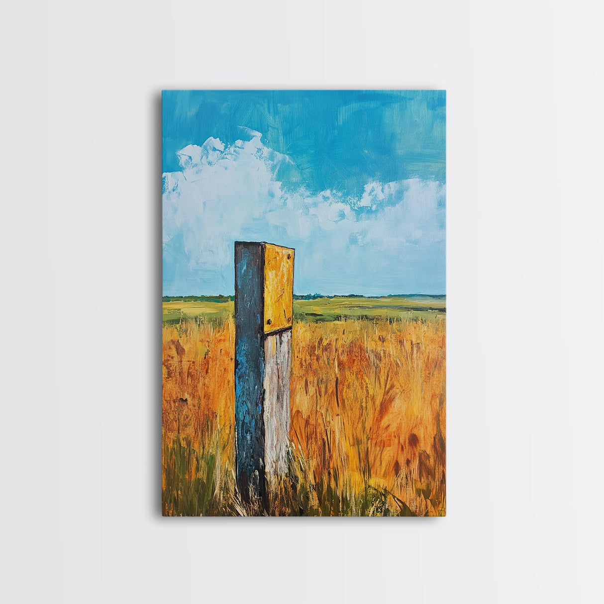Rural Field Sign Canvas Print Country Landscape Art Farmhouse Wall Decor Rustic Nature Painting Warm Autumn Colors Cozy Home Aesthetic
