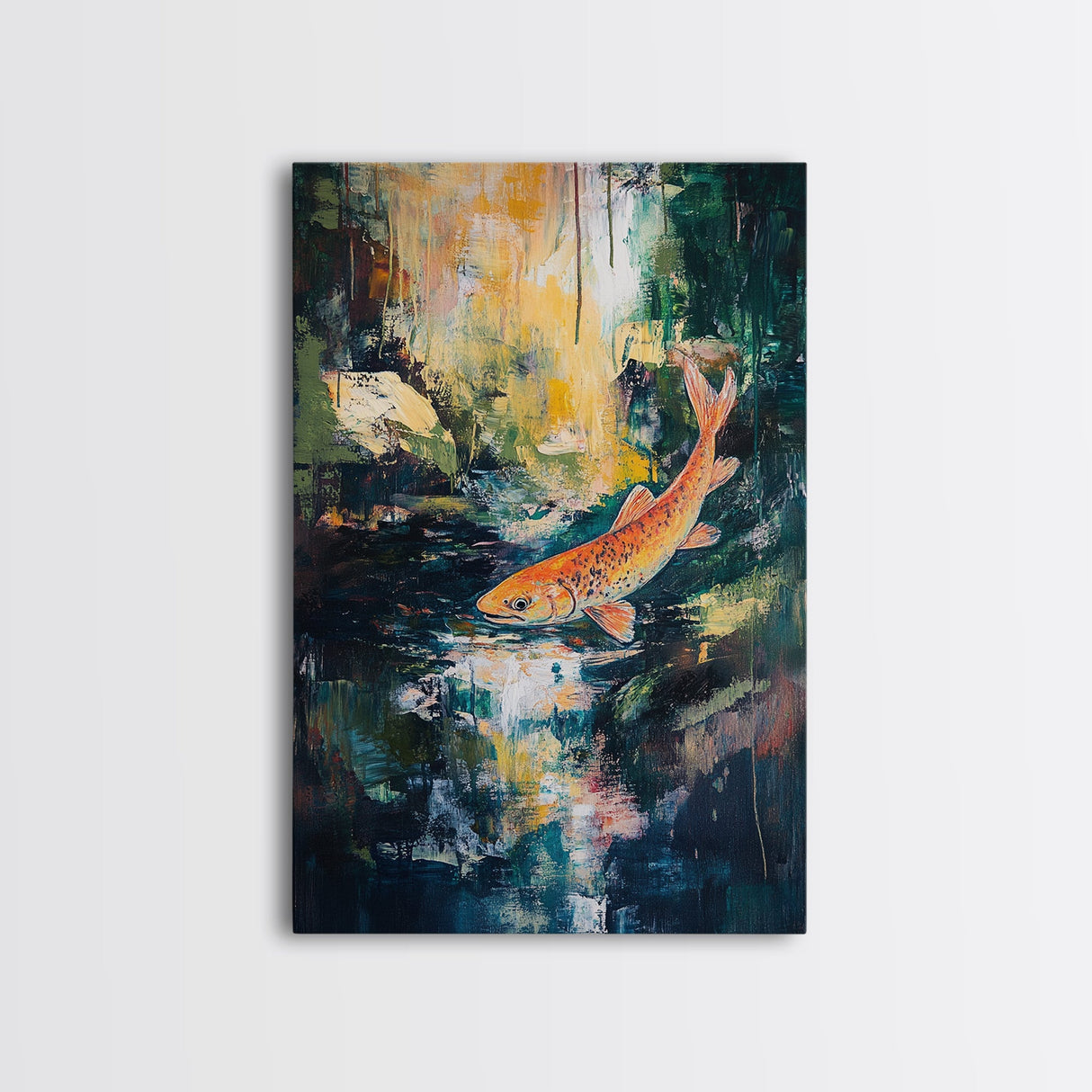 Abstract Koi Fish Painting Canvas Print Vibrant Water Art Modern Home Decor Zen Wall Art Office Nature Art Gift Meditation Artwork