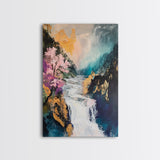 Waterfall Mountain Landscape Canvas Print Serene Nature Art Fantasy Wall Decor Japanese Painting Living Room Art Meditation Piece