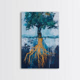 Tree With Golden Roots Canvas Print Surreal Nature Wall Art Abstract Landscape Painting Living Room Decor Earth Tones Artwork