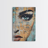 Blue Eye Portrait Canvas Print Realistic Face Painting Modern Wall Art Feminine Home Decor Urban Street Style Artwork Unique Gift