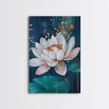 Lotus Flower Canvas Print Zen Wall Art Spiritual Meditation Decor Feminine Botanical Painting Bedroom Bathroom Boho Gift