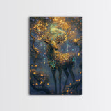 Golden Stag, Mystical Forest, Fantasy Animal Art, Sacred Geometry Wall Art, Rustic Wall Art, Living Room Art, Canvas Print, Gift Idea