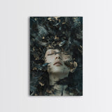 Dark Mystic Bird Canvas Print - Surreal Gothic Art, Moody Wall Decor, Dramatic Dreamscape Painting, Black Feather Fantasy Artwork