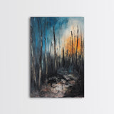 Burnt Forest, Forest At Dusk Painting, Moody Art, Nature Wall Art, Dark Landscape Painting, Abstract Forest Art, Framed Canvas Print
