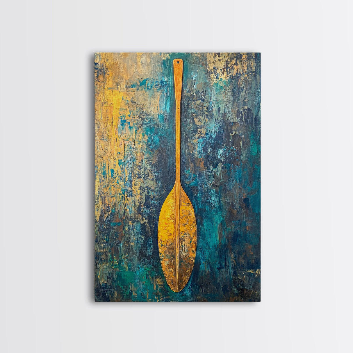 Wooden Paddle, Nautical Wall Art, Rustic Decor, Blue and Green Wall Art, Extra Wide Art, Living Room Art, Framed Canvas Print