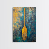 Wooden Paddle, Nautical Wall Art, Rustic Decor, Blue and Green Wall Art, Extra Wide Art, Living Room Art, Framed Canvas Print