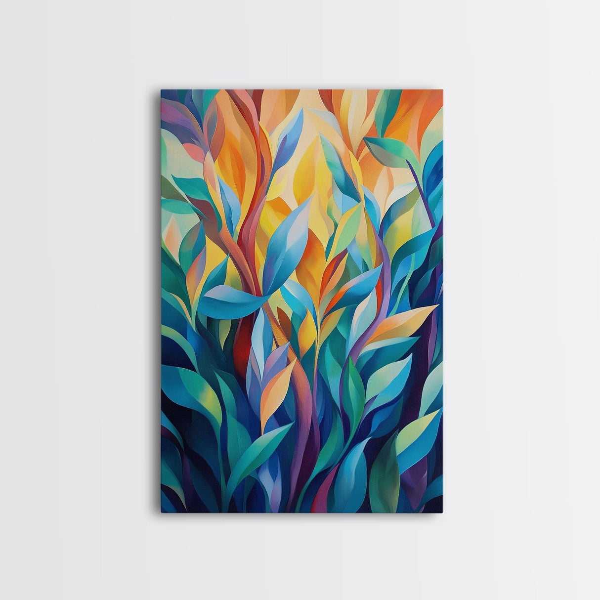 Vibrant Leaves, Botanical Art, Modern Abstract Art, Green Wall Art, Minimalist Art, Living Room Art, Canvas Print, Gift Idea