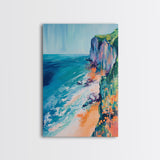 Ocean Cliffs, Coastal Decor, Nautical Wall Art, Landscape Painting, Seascape Painting, California Poppy Art, Canvas Print