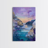 Sunset Cove, Moody Seascape, Coastal Landscape, Nautical Wall Art, Blue and Green Wall Art, Extra Wide Art, Boho Art, Canvas Print