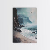 Stormy Coast, Dark Romance Painting, Moody Art, Seascape Painting, Ocean Landscape, Above Couch Art, Framed Canvas Print