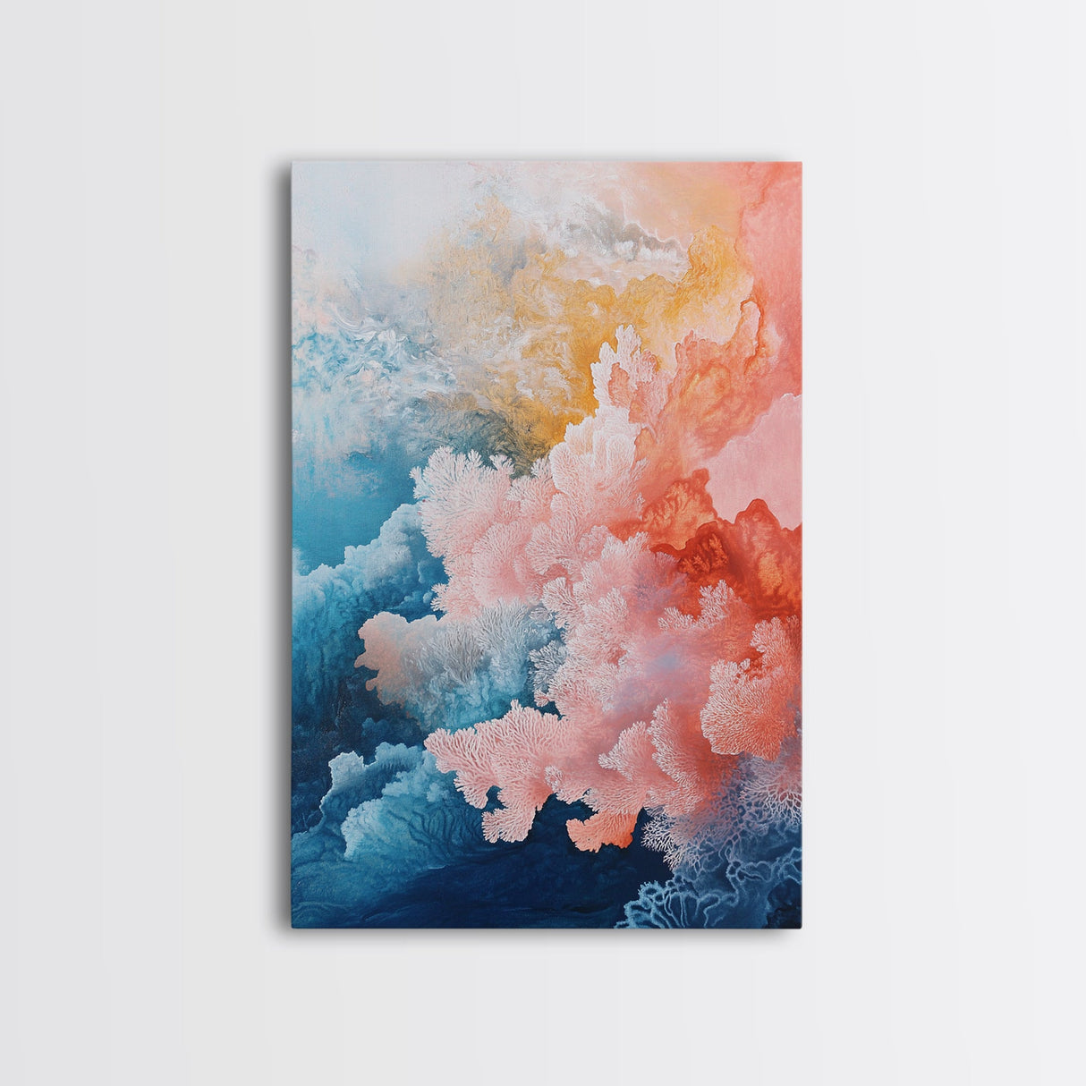 Coral Abstract, coastal landscape art, pink abstract art, botanical prints, nautical wall art, Framed Canvas Print, ocean-inspired decor