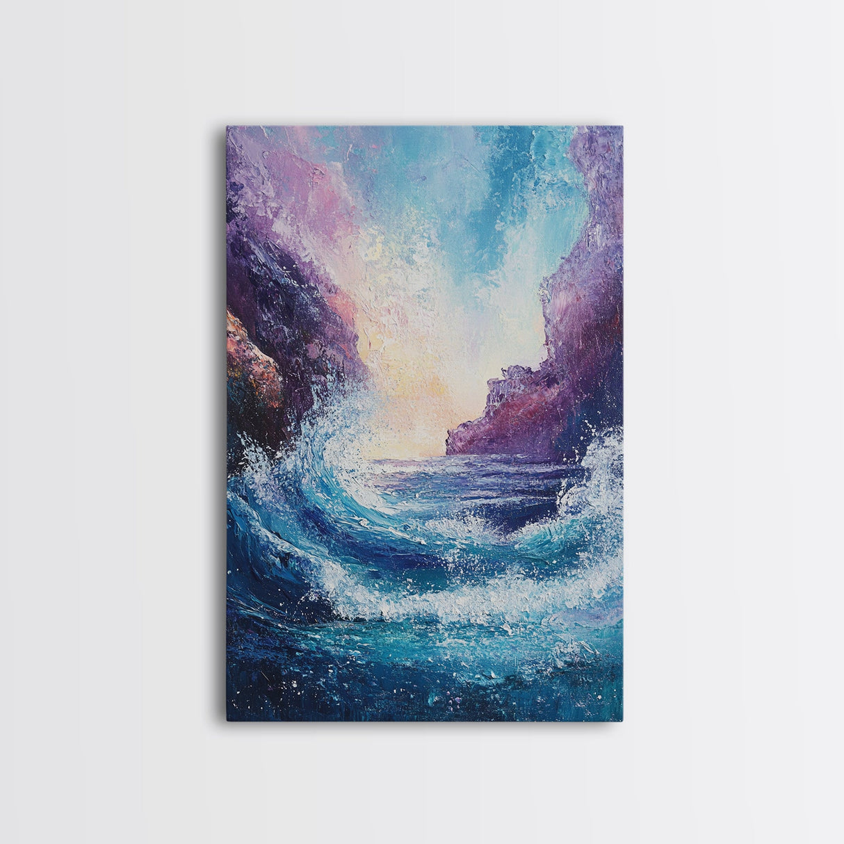 ocean waves, coastal painting, framed canvas print, seascape painting, nautical wall art, beach decor, extra wide art, gift idea