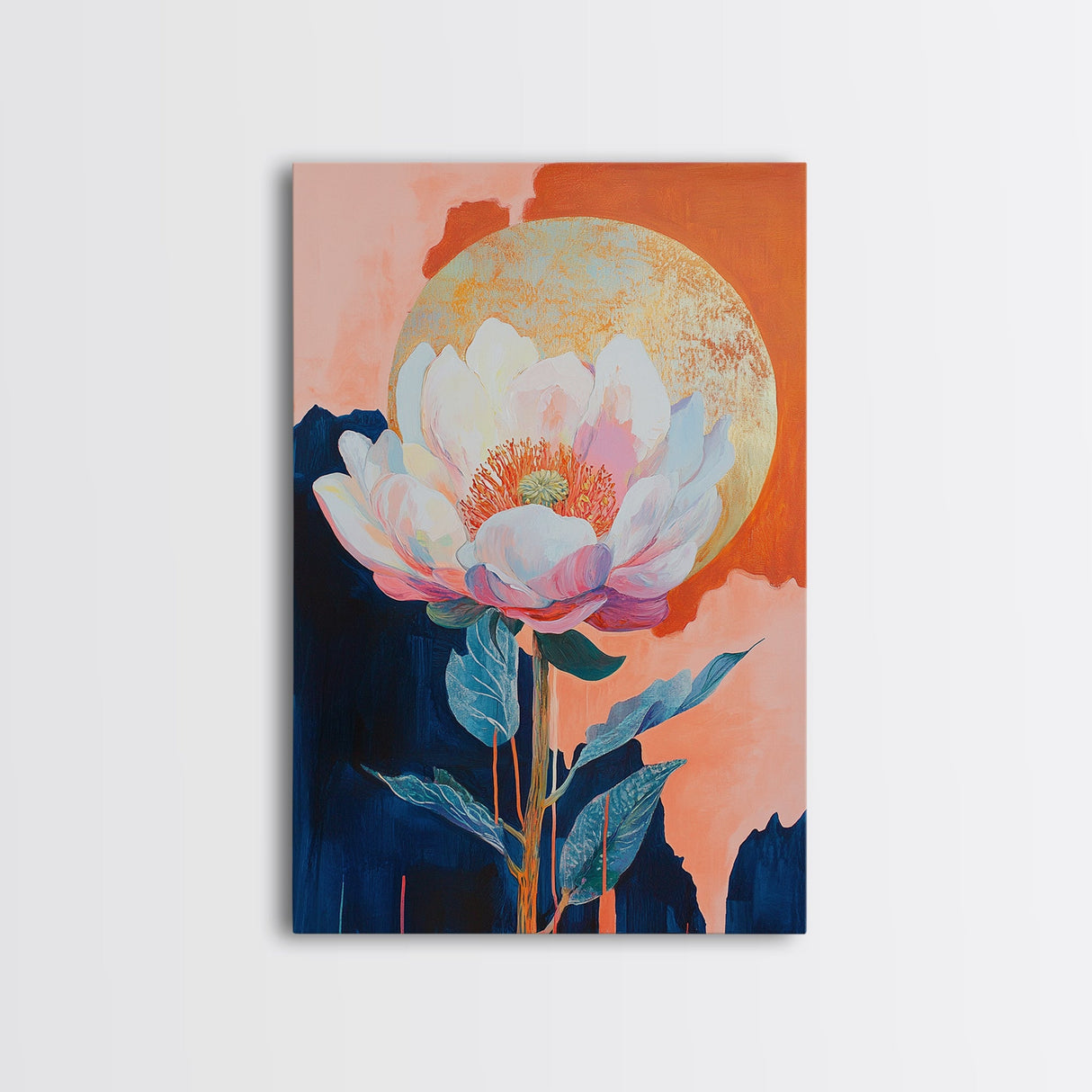 Floral Moon, Wildflower Painting, Pink Orange Wall Art, Light Pink Wall Art, Botanical Prints, Canvas Print, Gift Idea, Boho Art