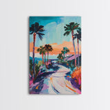 Palm Sunset, Coastal Cowgirl Wall Art, Southwest Wall Art, Surf Wall Art, Pink Orange Wall Art, Canvas Print, Extra Wide Art