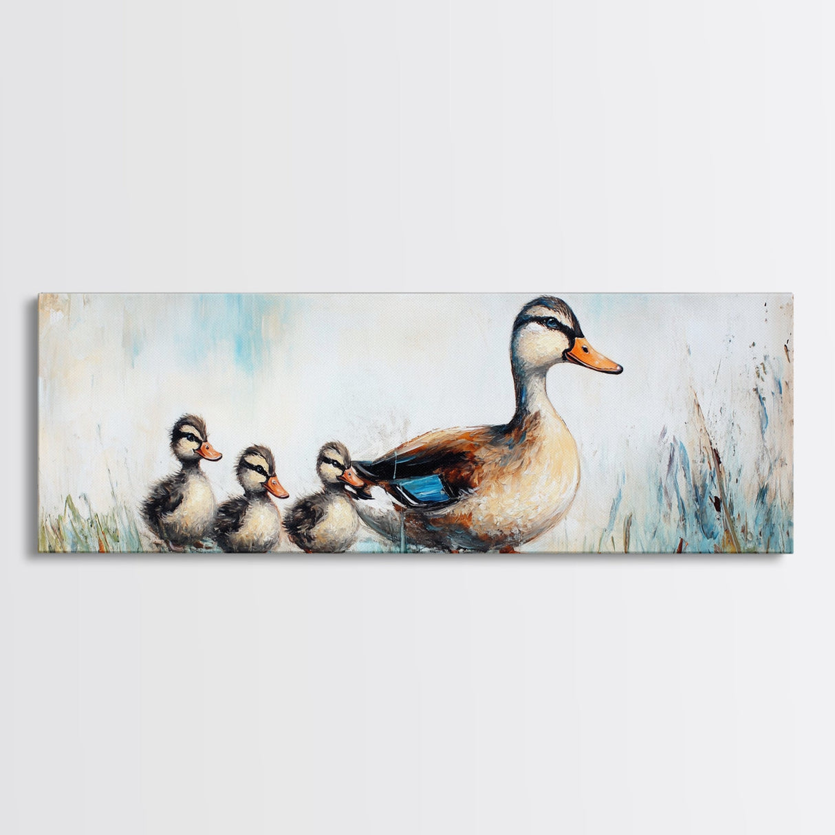 Mother Duck and Ducklings, Whimsical Farmhouse Animal Wall Art, Cute Baby Ducks Painting, Cozy Country Decor, Nursery Artwork