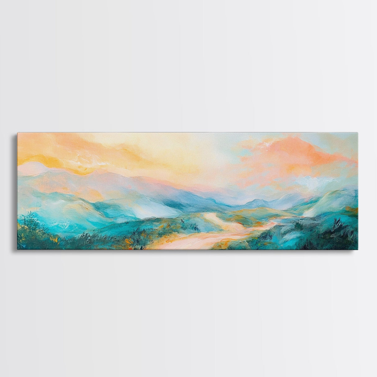 Pastel Sunset Landscape Canvas Print Mountain Wall Art, Serene Home Decor, Nature Painting, Bedroom Artwork, Minimalist Wall Decor