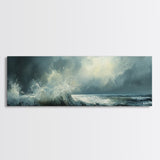 Stormy Ocean Waves Framed Canvas Print Dark Seascape Art, Moody Coastal Decor, Large Nautical Painting, Office or Living Room Art