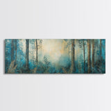 Enchanted Forest Glow Canvas Print Moody Woodland Art, Blue Green Nature Painting, Dreamy Landscape Decor, Large Living Room Artwork