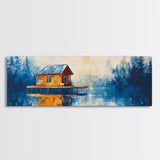 Lake Cabin Reflection Canvas Print Rustic Lodge Wall Art Cozy Winter Artwork Warm Cabin Decor Large Framed Home Wall Art