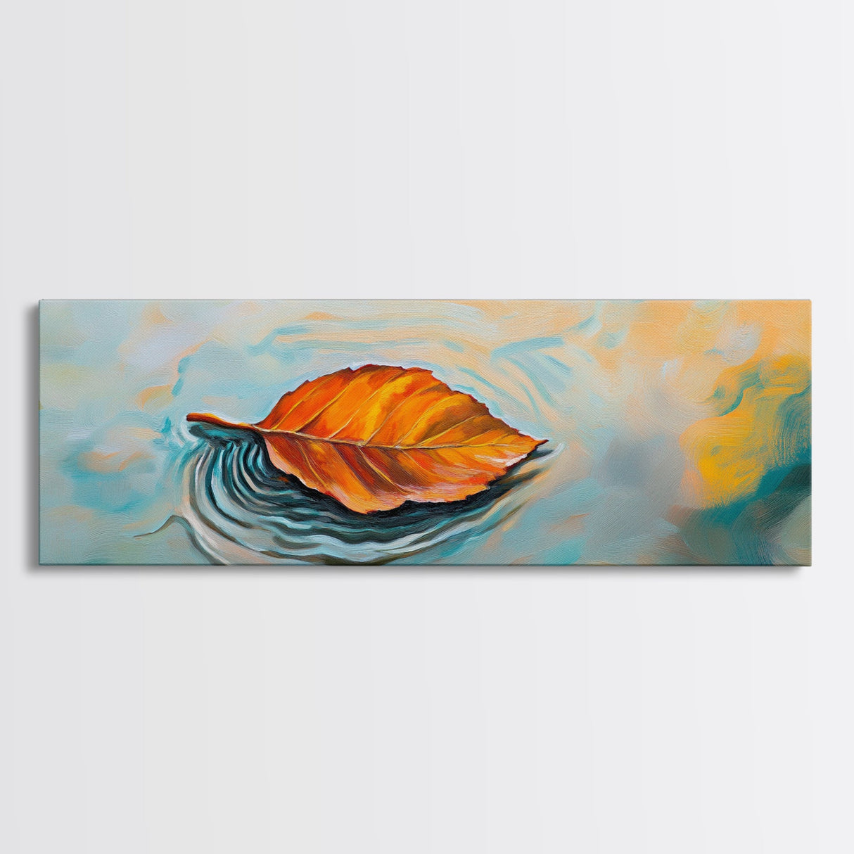 Autumn Leaf Water Ripples Canvas Print Fall Wall Art Nature Inspired Artwork Boho Home Decor Framed Minimalist Modern Print
