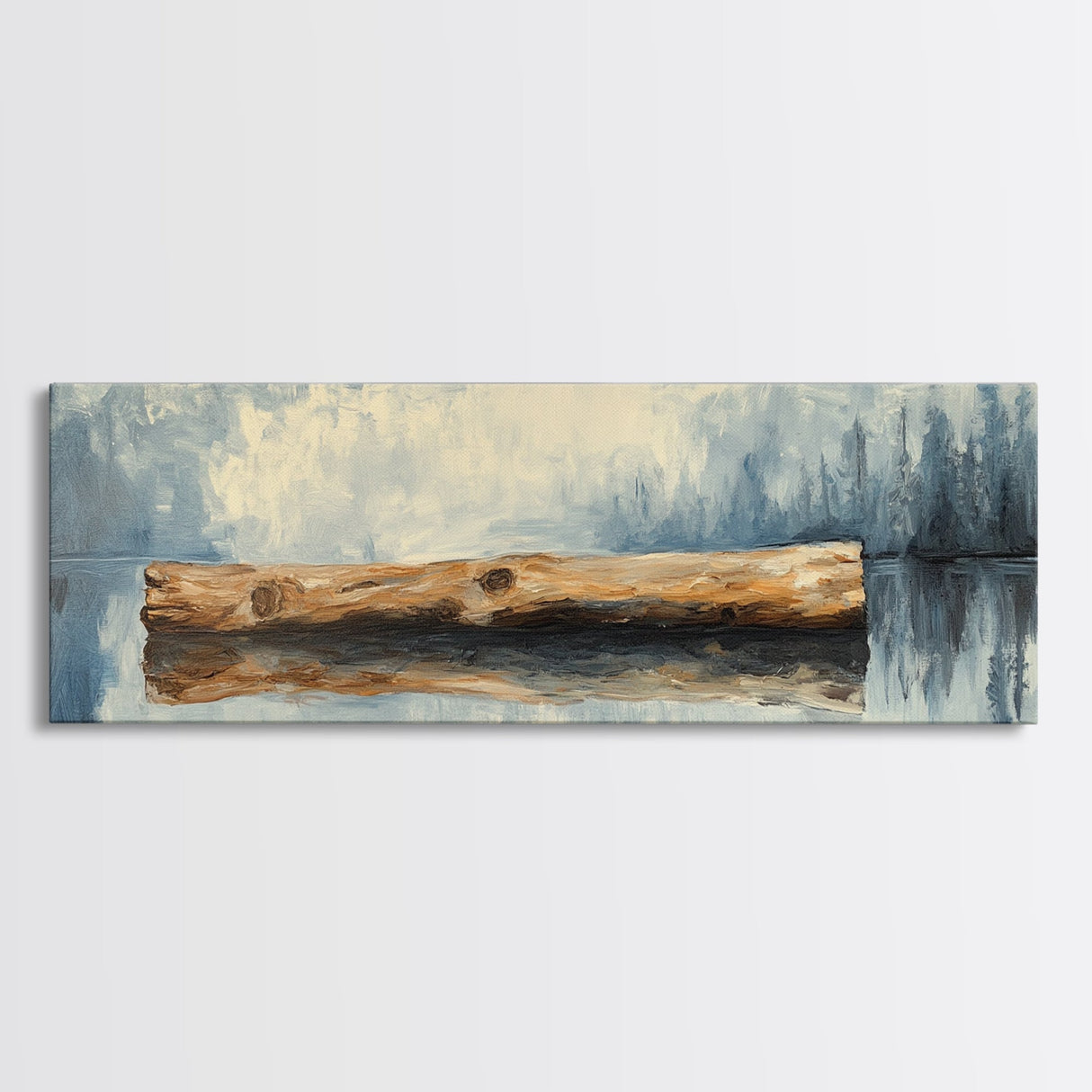 Driftwood Reflection Framed Canvas Print Coastal Wall Art, Rustic Lake House Decor, Minimalist Nature Art, Neutral Bedroom Wall Decor