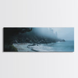 Foggy Beach Framed Canvas Print Moody Coastal Wall Art, Ocean Mist Seascape, Minimalist Nature Print, Tranquil Living Room Decor