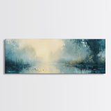 Misty Lake Canvas Print Serene Nature Wall Art, Neutral Forest Landscape, Soft Blue Wall Decor, Minimalist Bedroom Artwork