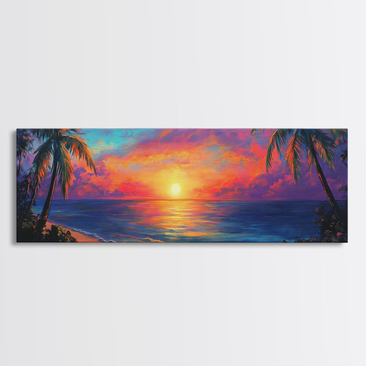 Tropical Sunset Paradise Framed Canvas Print Vibrant Beach Wall Art Palm Tree Coastal Decor Living Room Bedroom Gift Idea