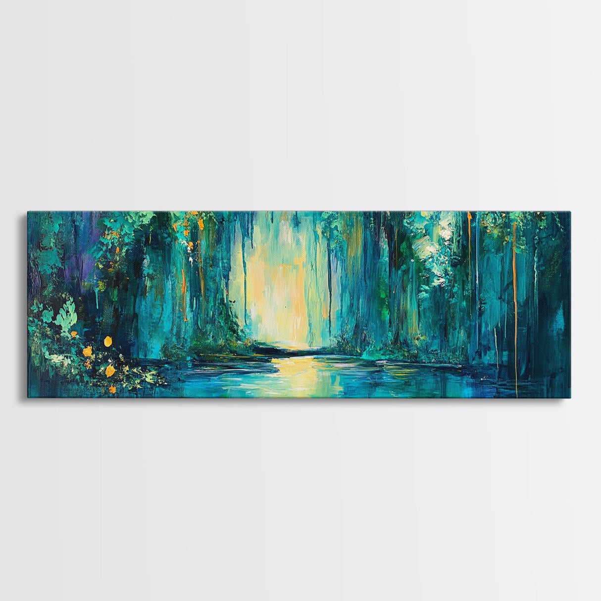 Magical Forest Lake Framed Canvas Print Fantasy Nature Wall Art Mystical Greenery Home Decor Living Room Office Gift