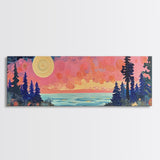 Mystical Moonlight Landscape Framed Canvas Print, Dreamy Forest Art, Boho Sunset Wall Art, Celestial Painting, Living Room Decor