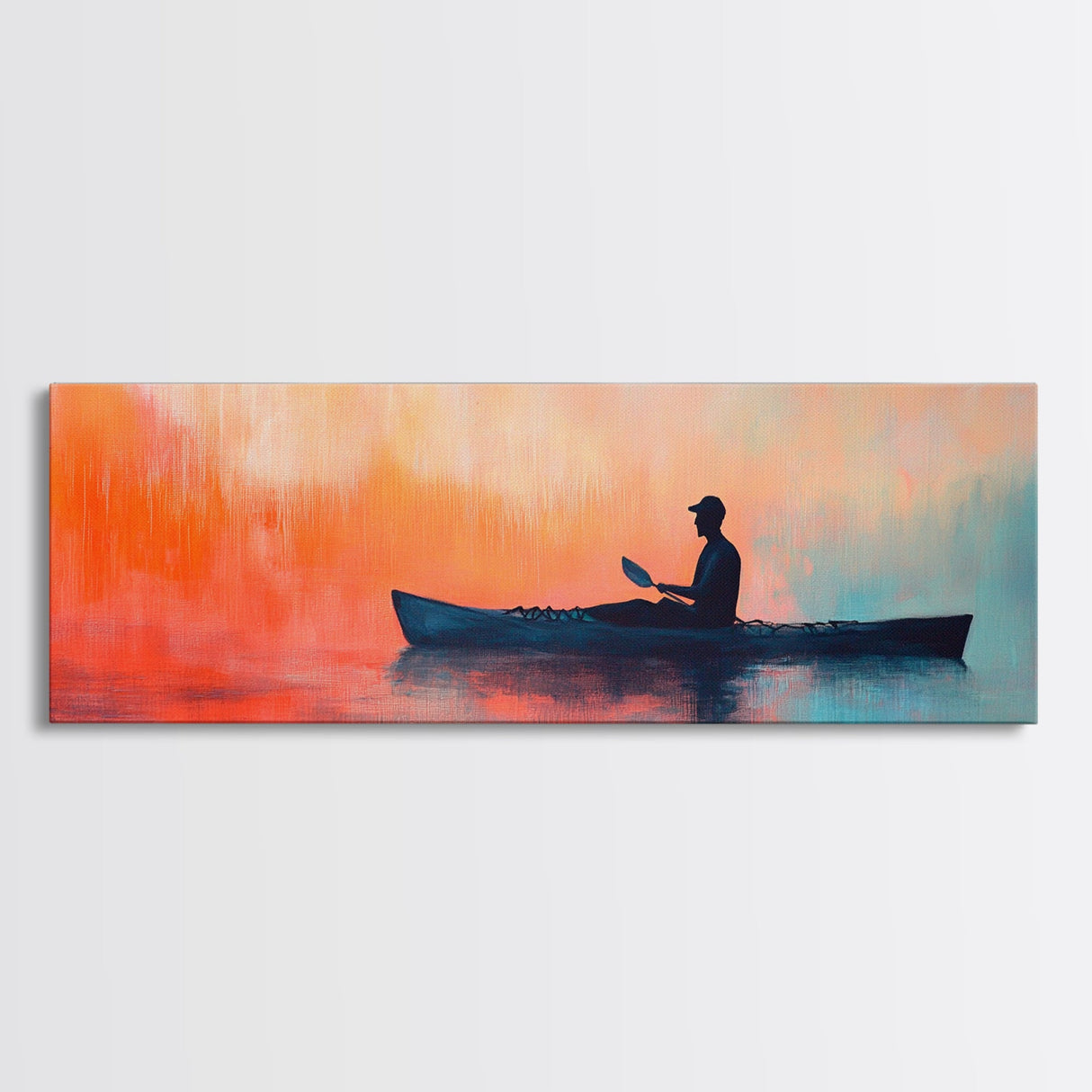 Kayak Sunset Wall Art, Lake House Decor, Nature Painting, Outdoor Adventure Art, Boho Home Decor, Living Room Wall Art