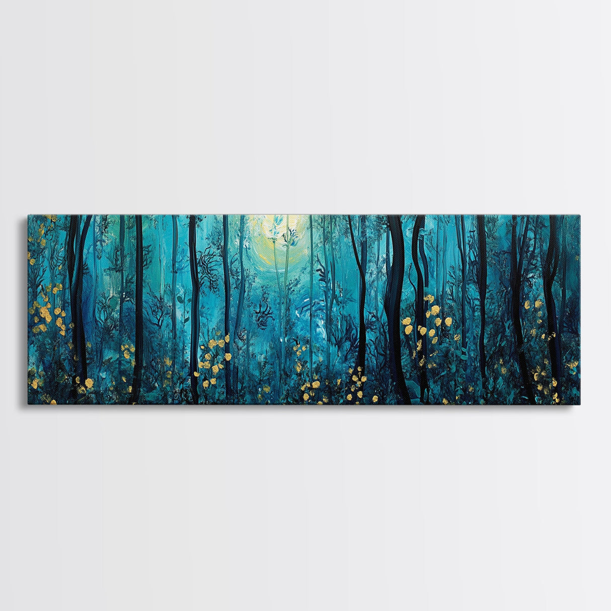 Moonlit Forest Wall Art, Mystical Woodland Painting, Dark Blue Nature Art, Enchanted Trees, Cozy Cabin Decor, Bedroom Wall Art