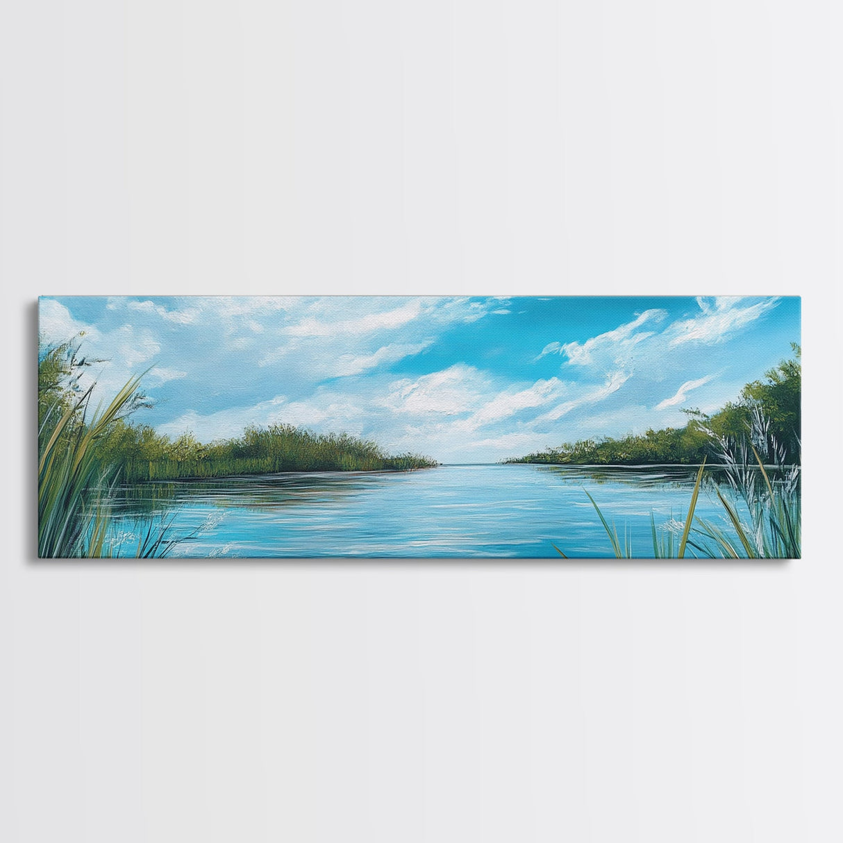 Tranquil River Landscape Art, Serene Water Painting, Nature Wall Decor, Blue Green Home Decor, Modern Office Wall Art