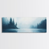 Misty Lake Forest Art, Moody Nature Painting, Blue Foggy Landscape, Tranquil Cabin Decor, Scandinavian Wall Art, Bedroom Art