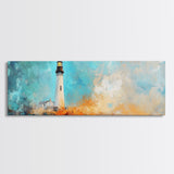Lighthouse Cliff Seascape Art, Coastal Landscape Painting, Ocean View Home Decor, Modern Nautical Wall Art, Large Living Room Art